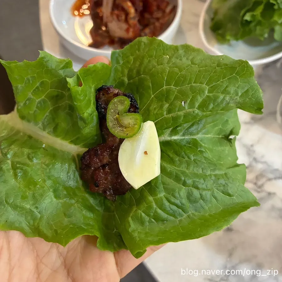 Seoseo galbi wrapped in lettuce