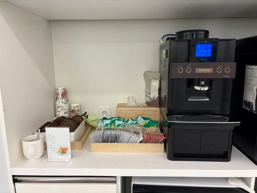 Drink corner stocked with coffee and tea