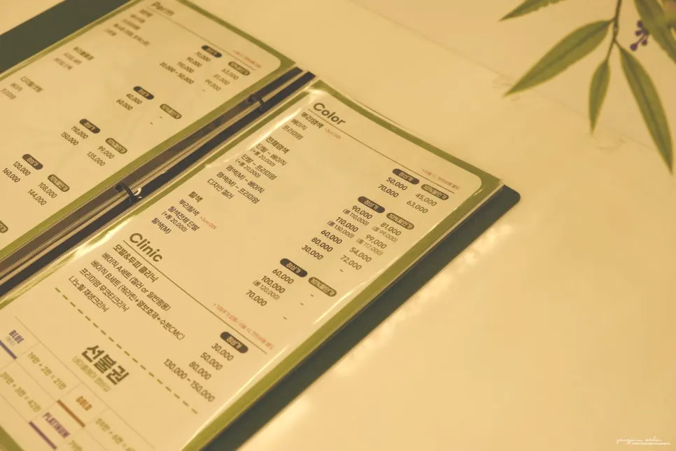 Price list for services at Maple Hair Gwangmyeong Sageori Station Branch