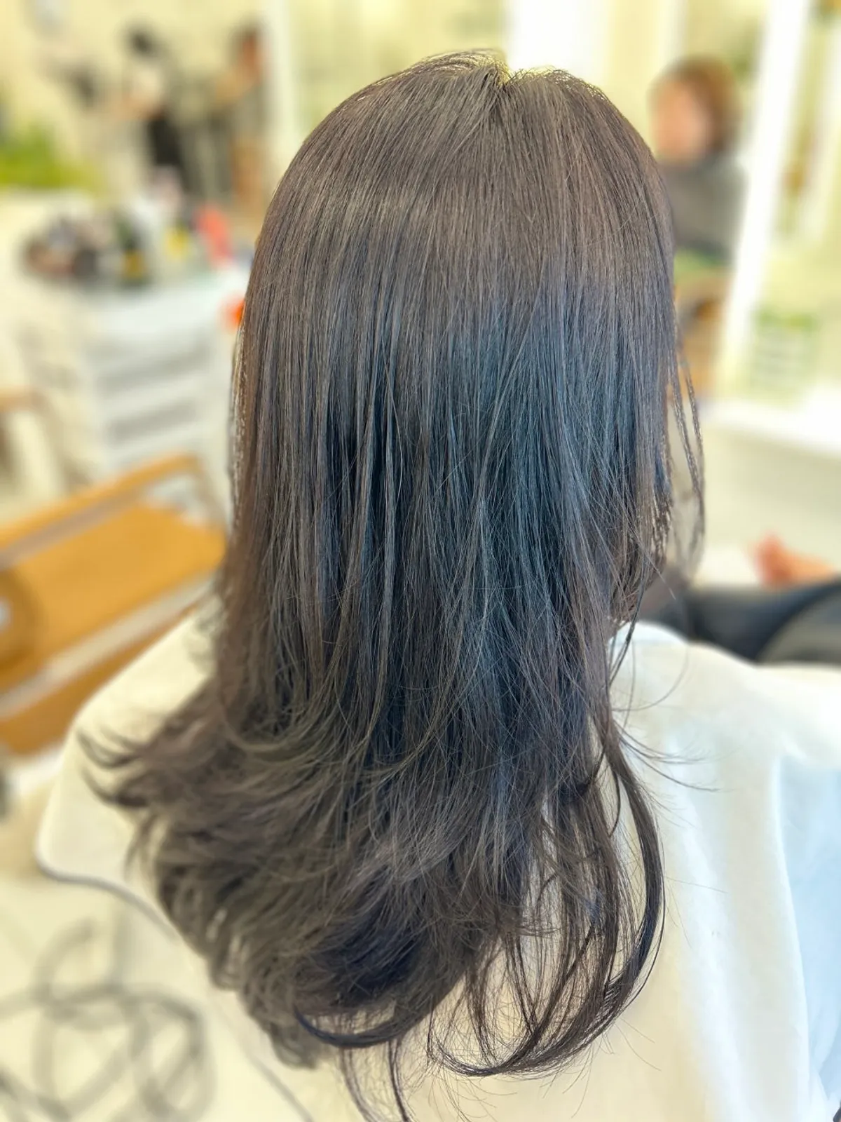 Finished ash black tone-down on long hair