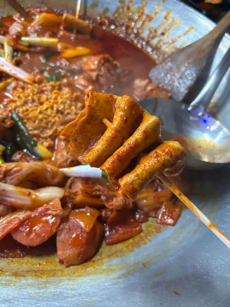 Ramyeon noodles simmered in the sauce