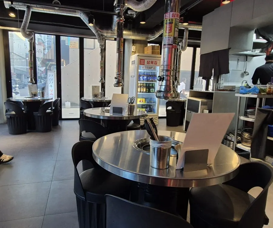 Neatly organized interior of the BBQ restaurant