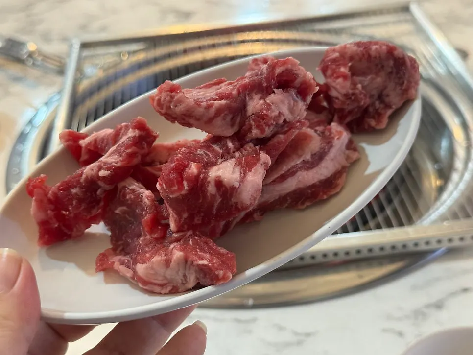 Table set with single portions of all three galbi types