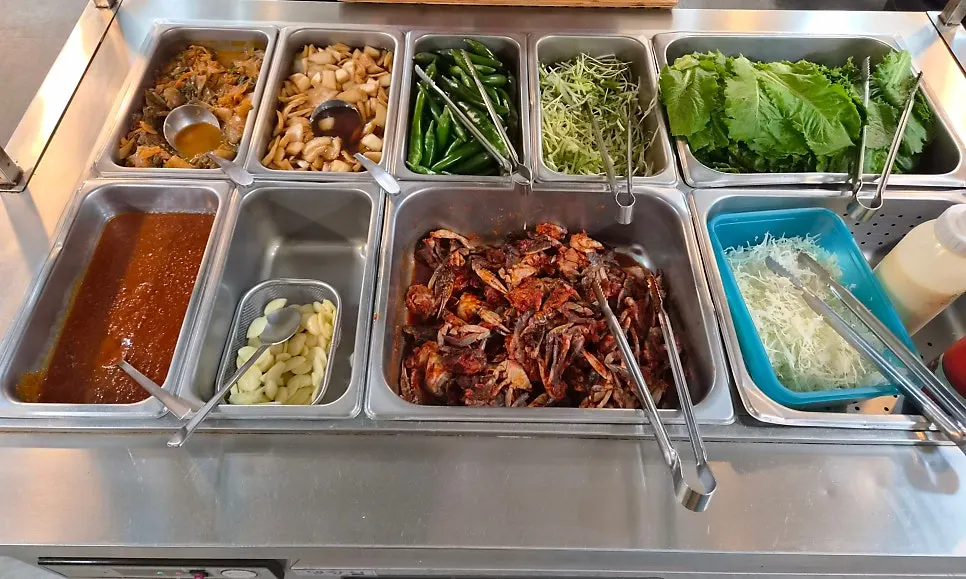 Side dishes at the barbecue restaurant self-service bar