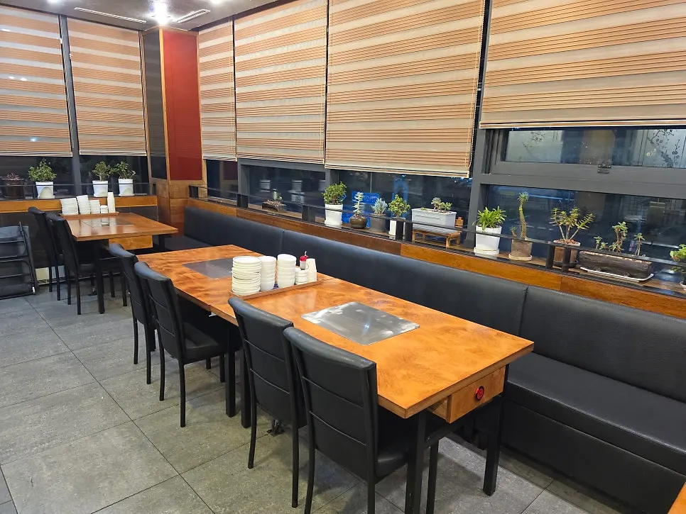 Seating area with a traditional Korean restaurant atmosphere