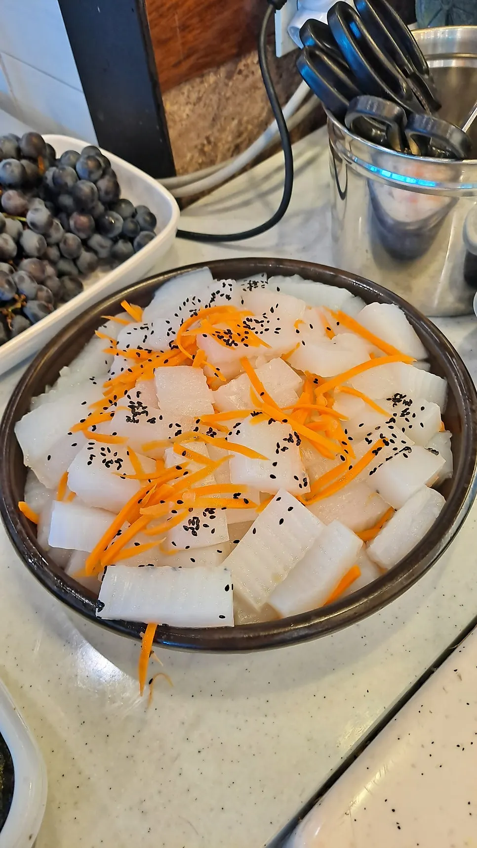 Self-serve bar corner with side dishes