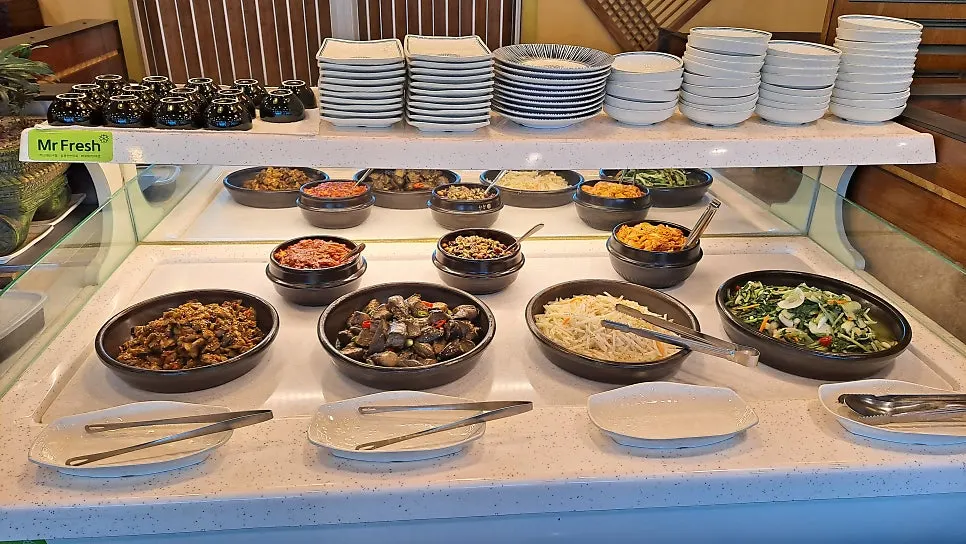 Wide view of the side dish self-serve bar