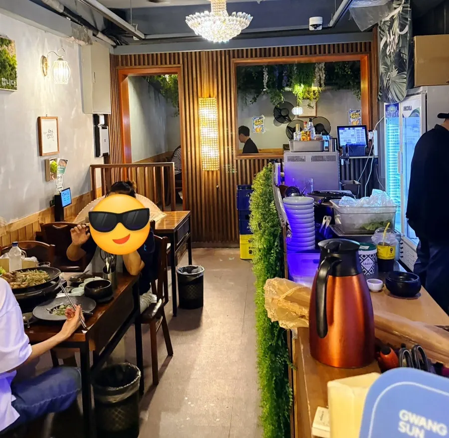 Overview of Gwangseonjip's dining hall with cozy lighting