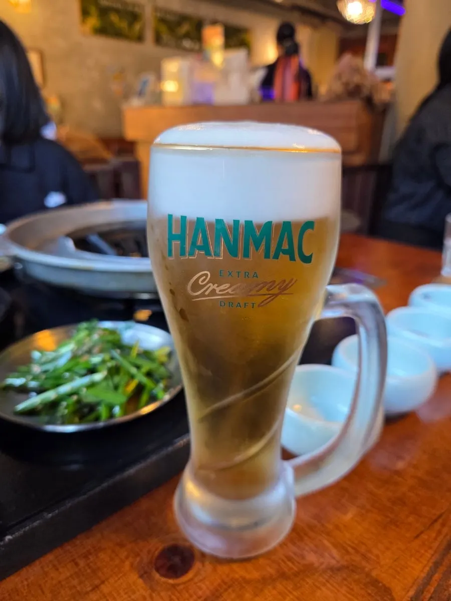 A glass of draft beer ordered at the table