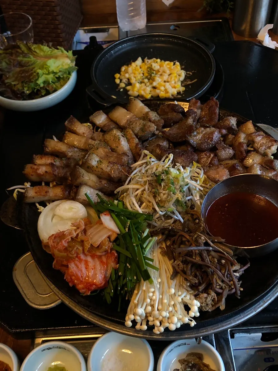Jeju black pork belly, kkodeulsal, and bbolsal mixed platter