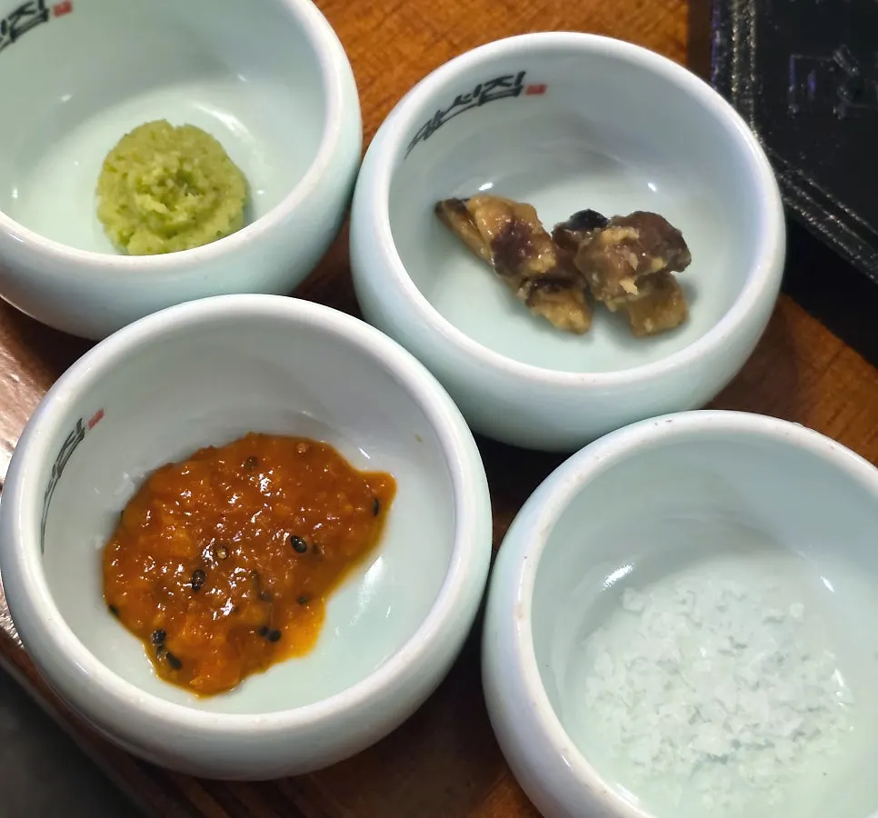 Full spread of side dishes at Gwangseonjip