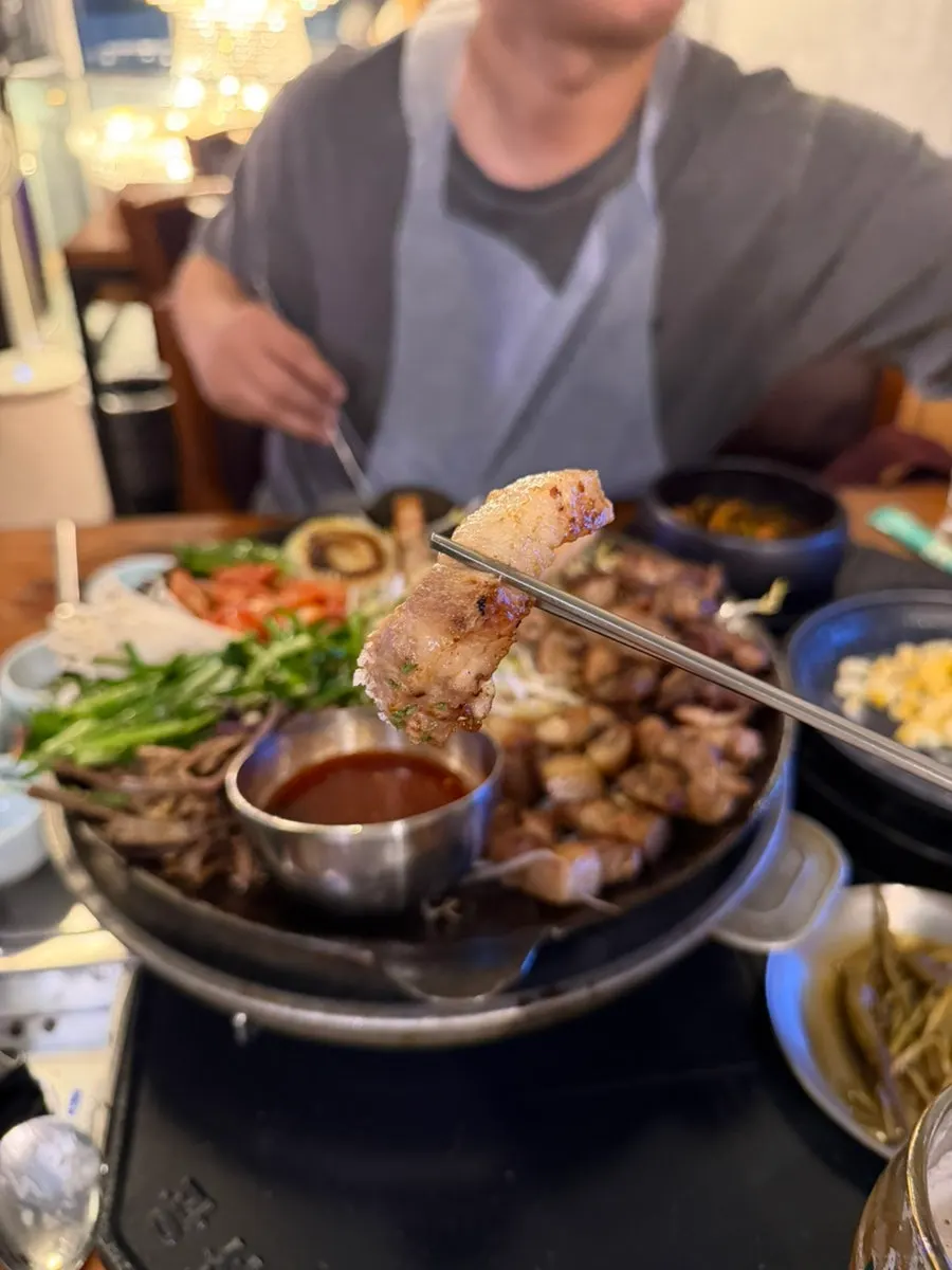 Close-up of the specialty pork cuts on the pan