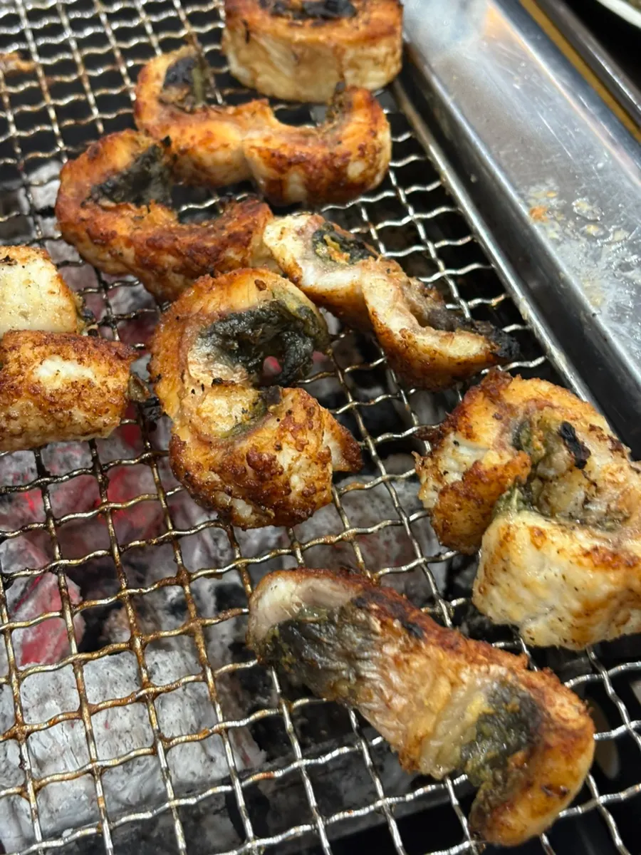 Finished charcoal-grilled eel, crispy outside and tender inside