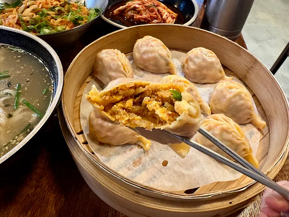 Filling inside a large kimchi dumpling