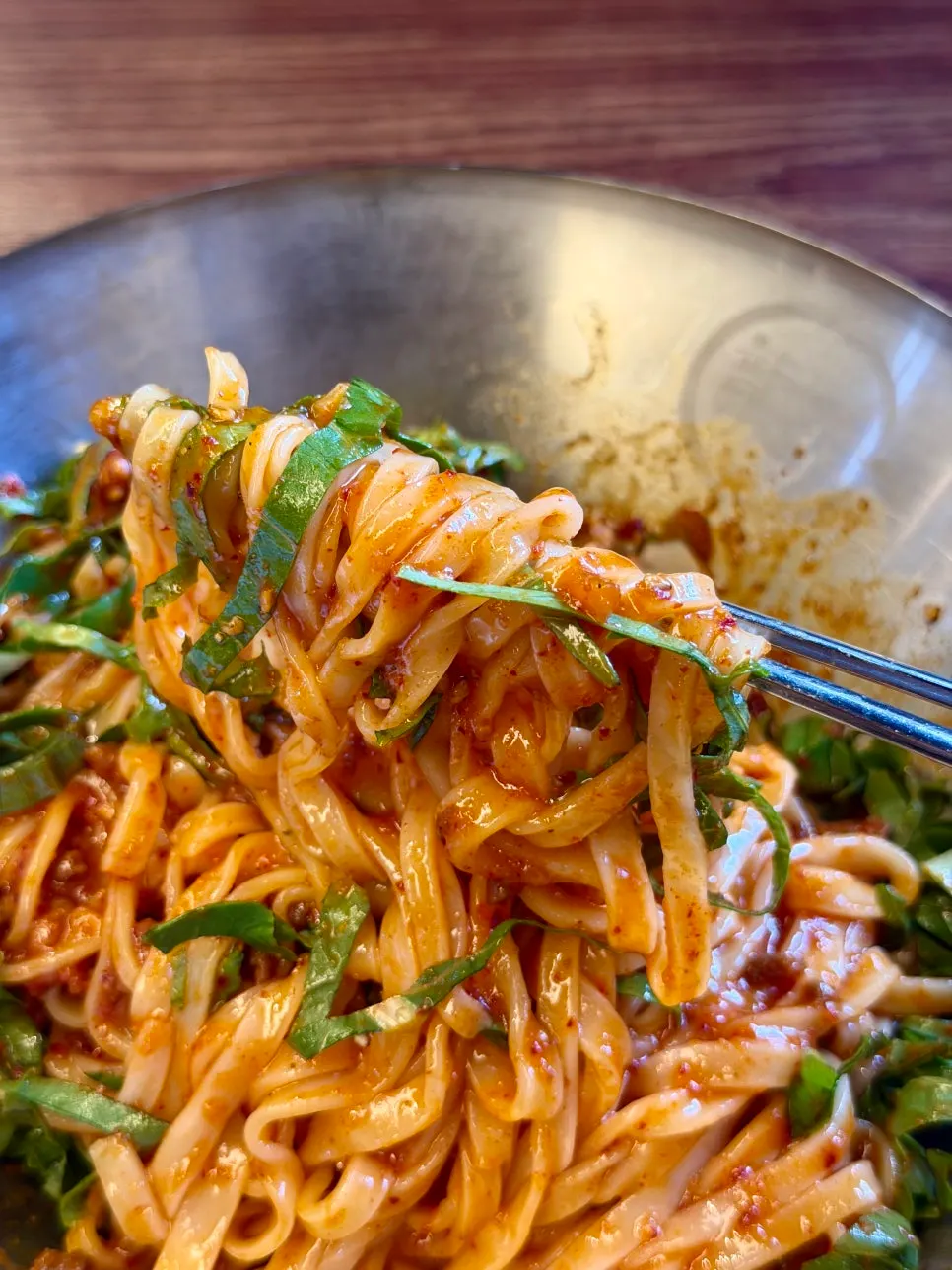 Bibim kalguksu noodles and vegetables mixed with sauce