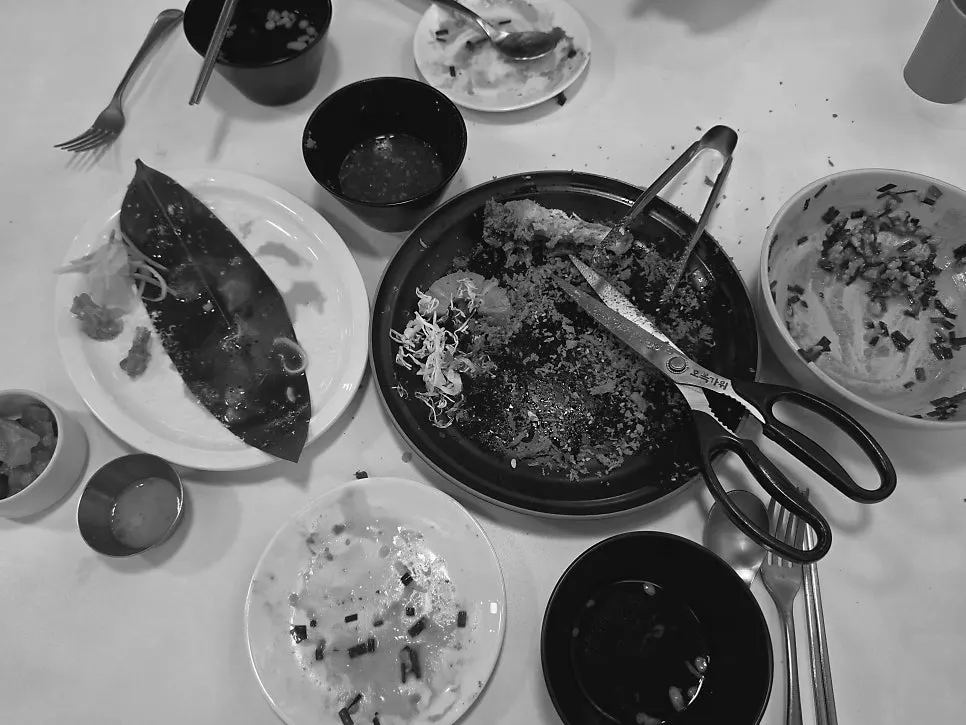 Three Japanese-style dishes eaten by two people