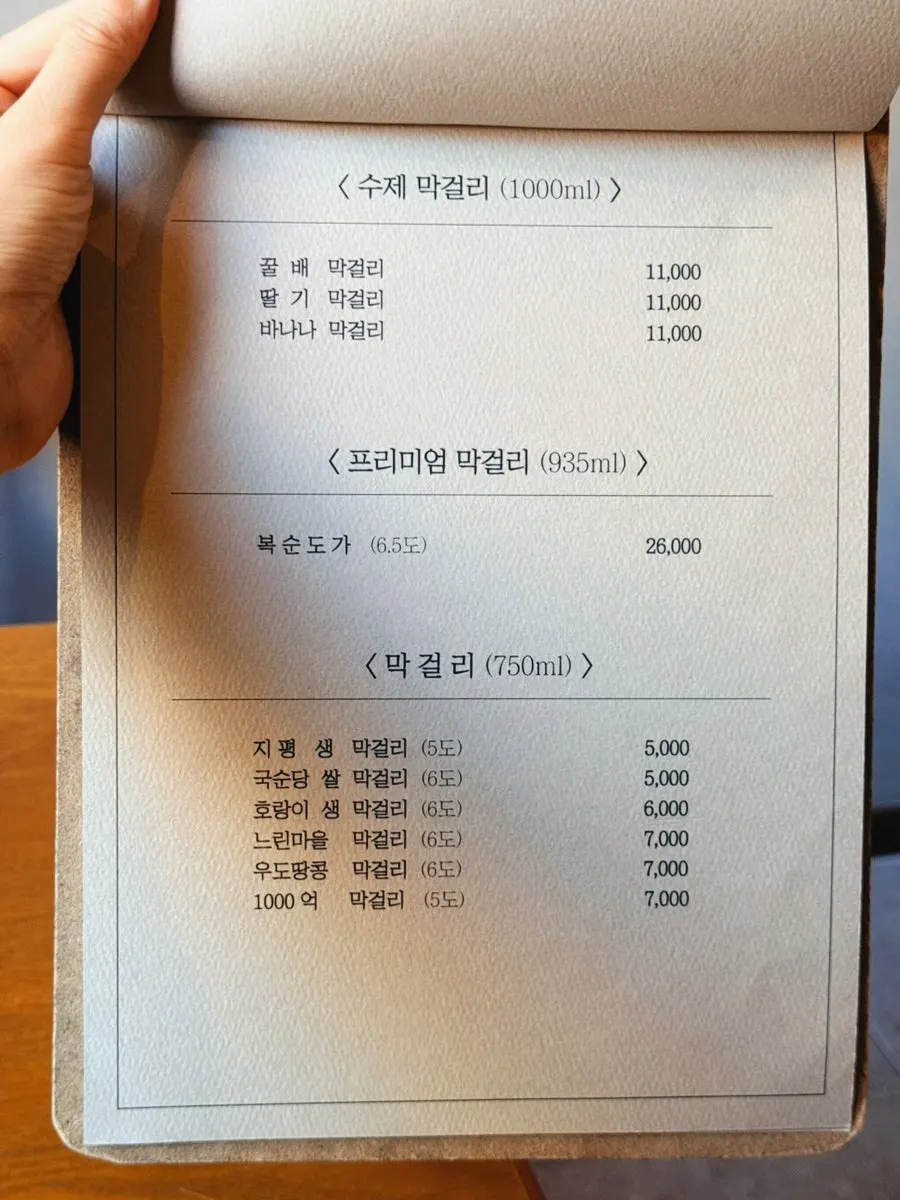 Handmade makgeolli menu at Gwibinjeon Hwamyeong