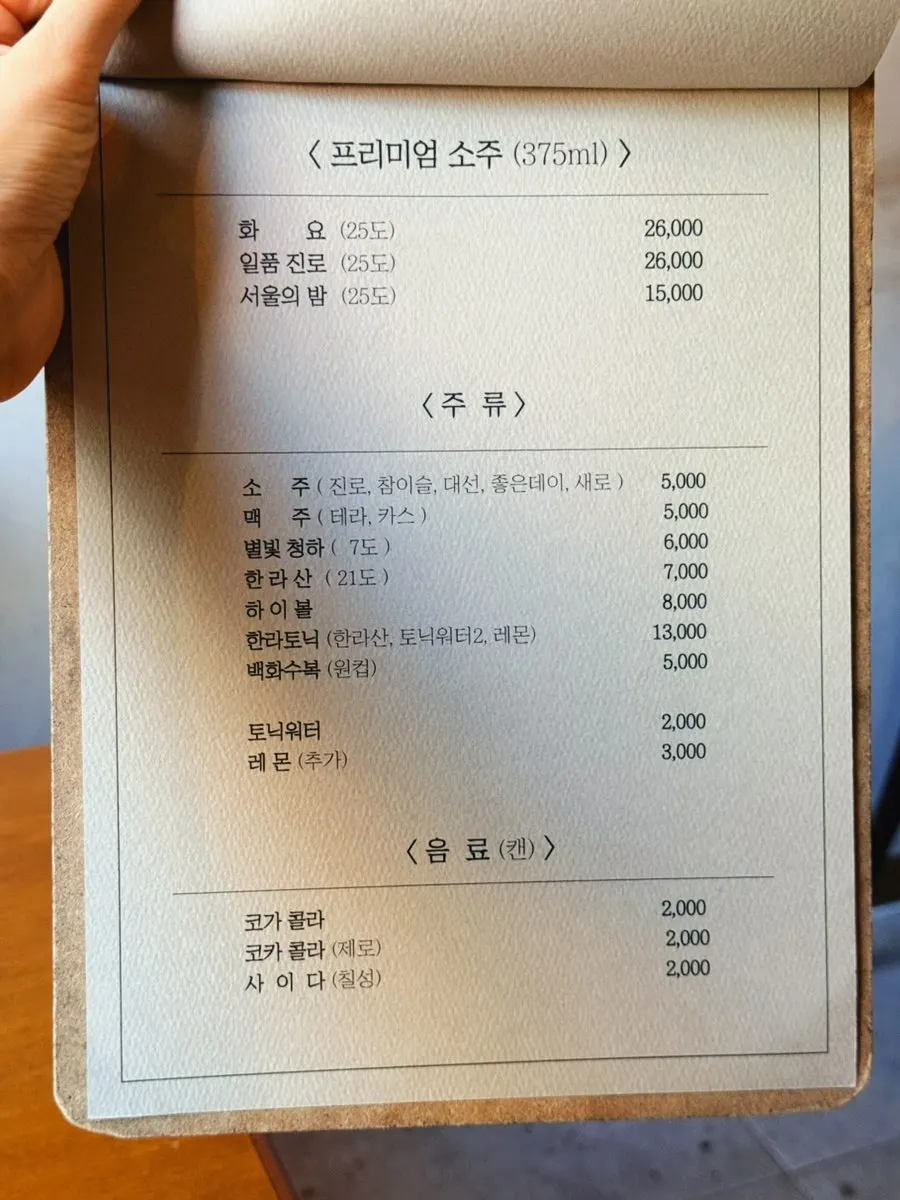 Alcohol menu information at Gwibinjeon Hwamyeong