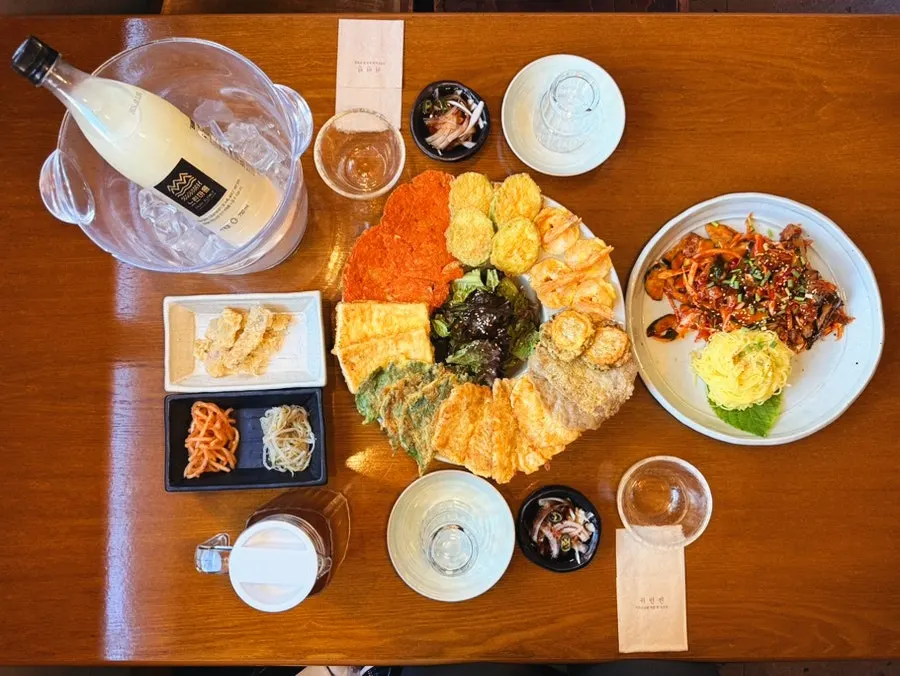 Gwibin assorted jeon platter and golbaengi noodle set