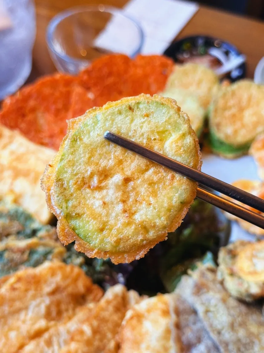 Tofu jeon and meat-perilla leaf jeon