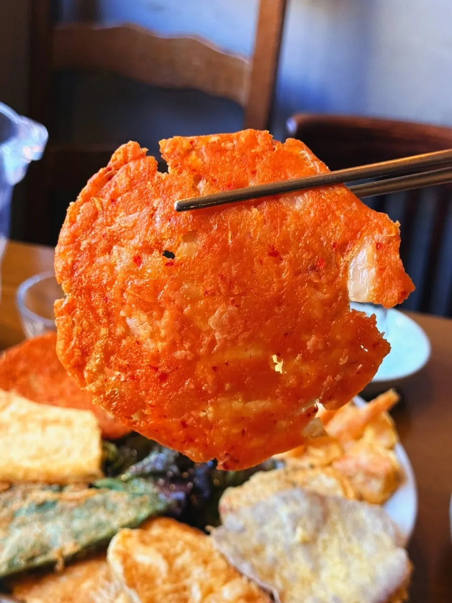 Meat-perilla leaf jeon with a fragrant aroma