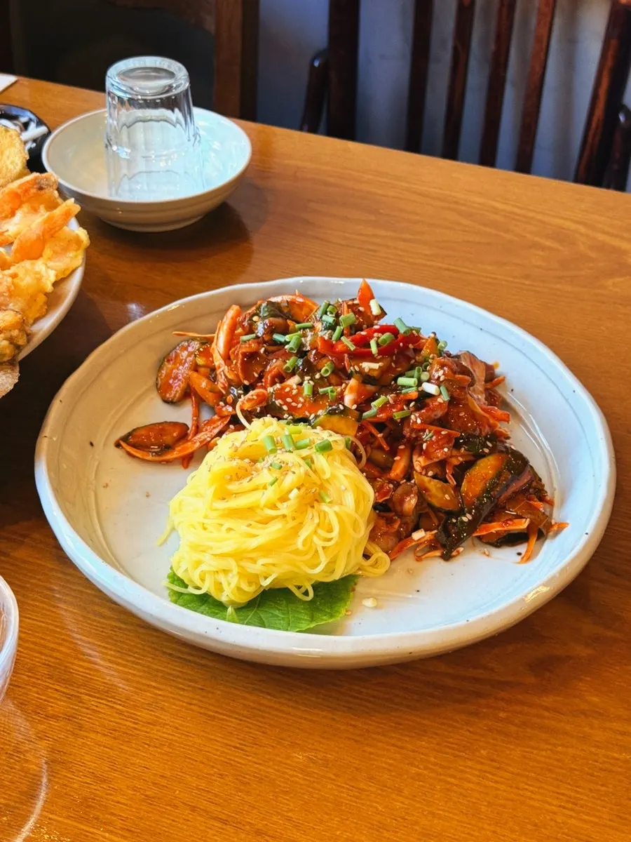 A plate of golbaengi noodle salad