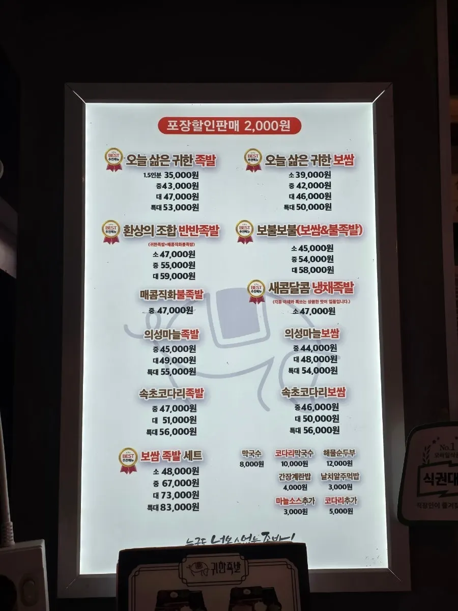 Jokbal menu board at Gwihan Jokbal Yeongdeungpo