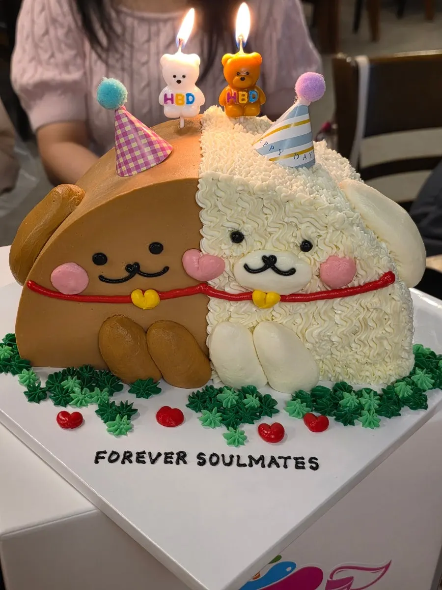 Cake placed under the restaurant's lighting