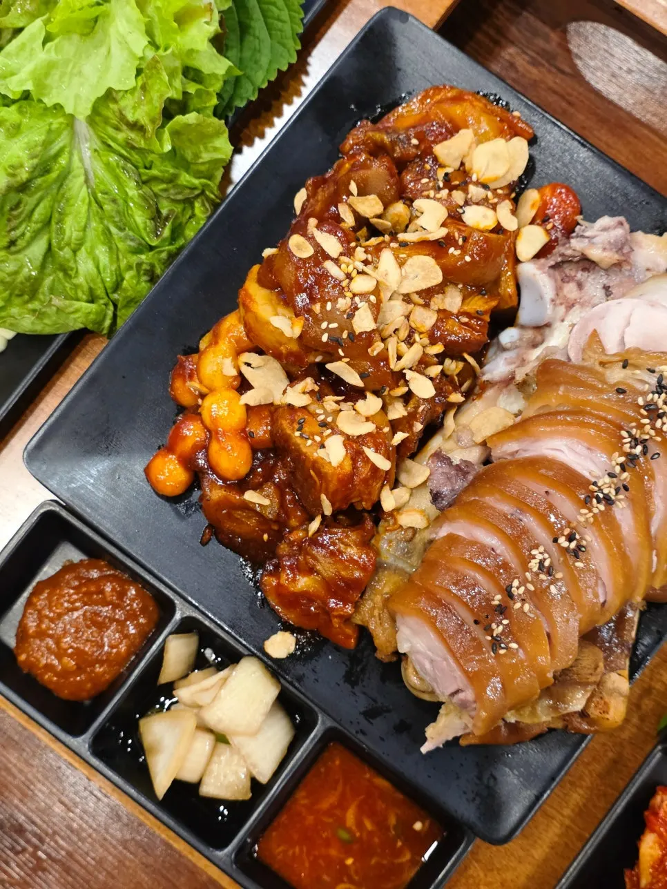 Plate of half-and-half jokbal after a hearty meal