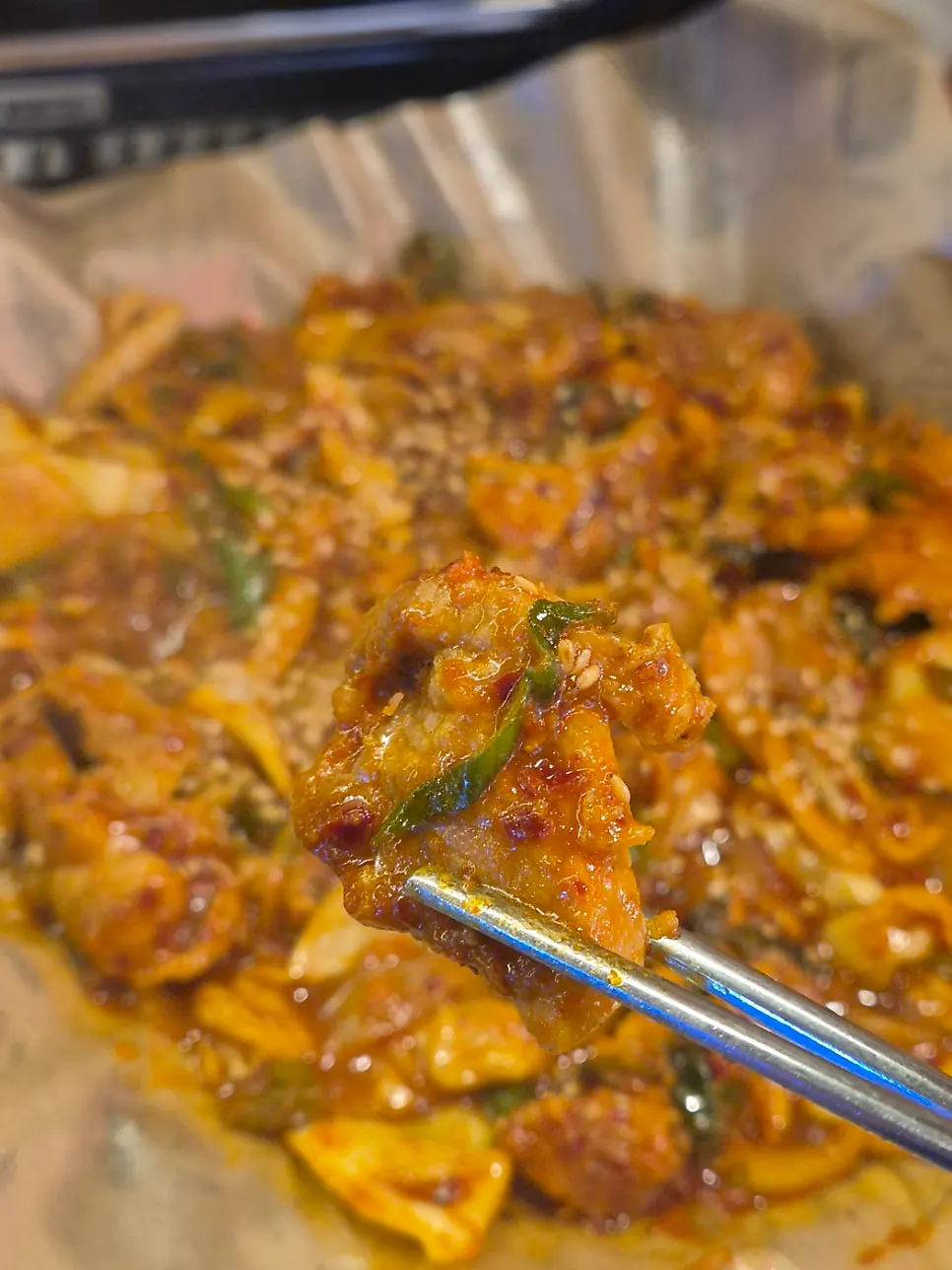 Close-up of pork stir-fry with plenty of meat