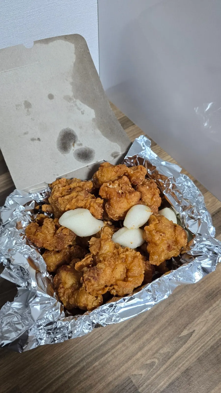 Close-up of thick-crusted fried dakgangjeong