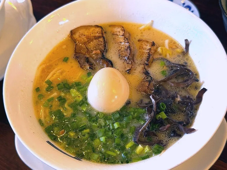 Basic Gyedan Ramen with chashu, wood ear mushroom, and soft-boiled egg