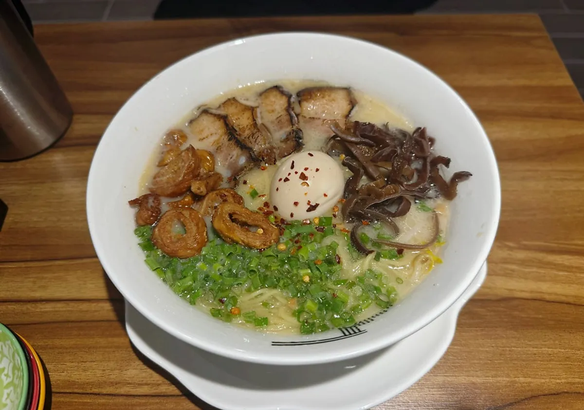 A bowl of motsu ramen at Gyedan Ramen Mokdong Branch