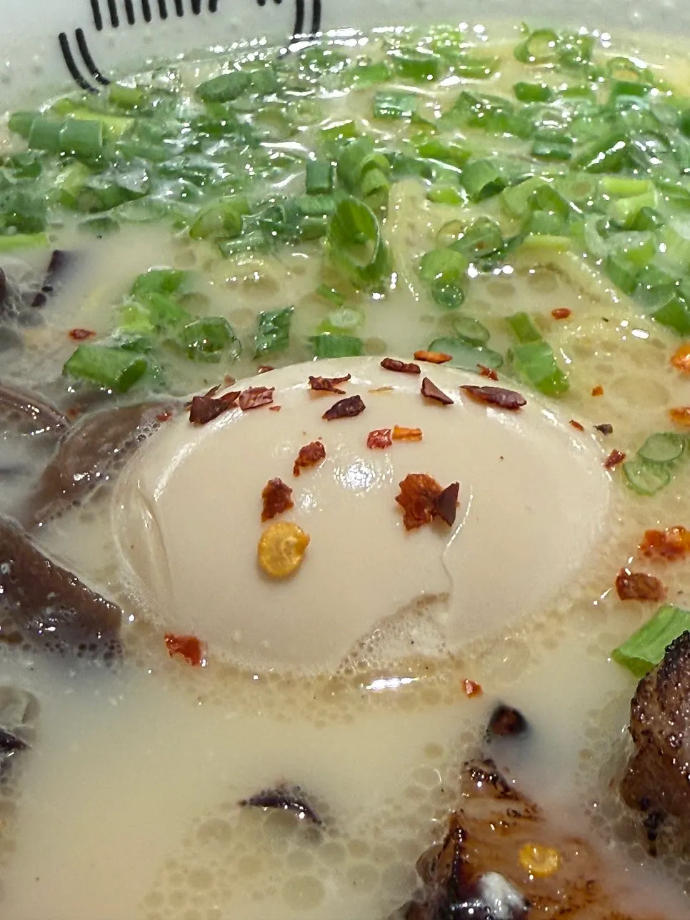 Ramen bowl with noodles, chashu, and wood ear mushroom