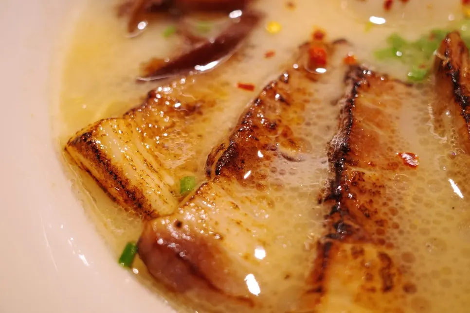 Ramen topped with crispy grilled pork intestine