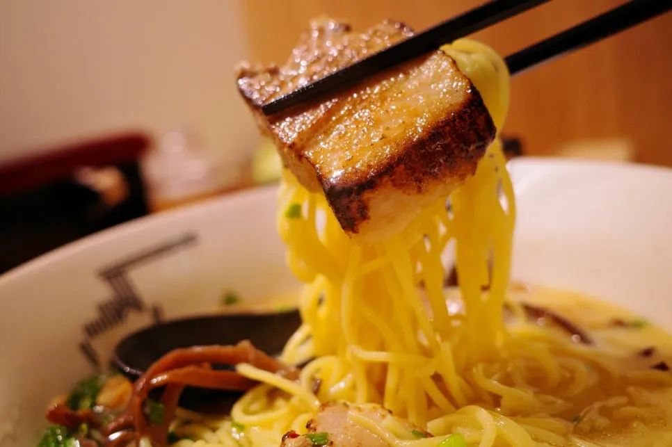 A single piece of soft, melting chashu