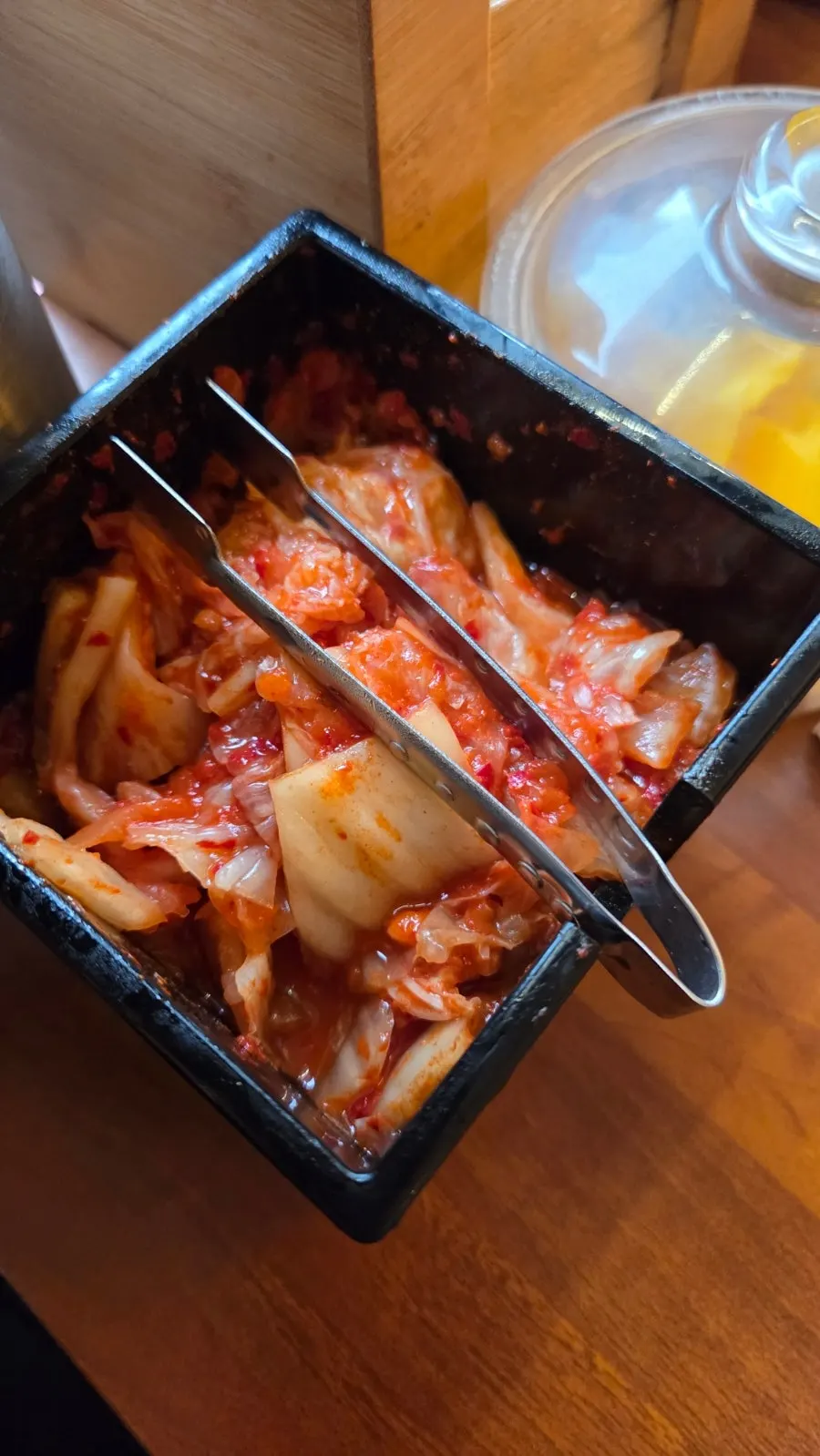 Basic banchan of pickled radish and kimchi