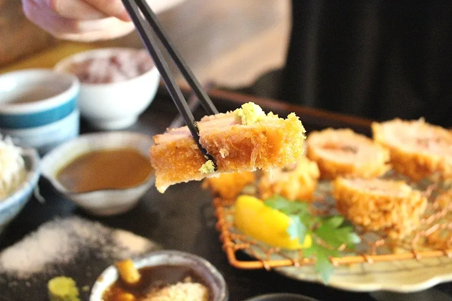 Cross-section of crispy-breaded sirloin katsu