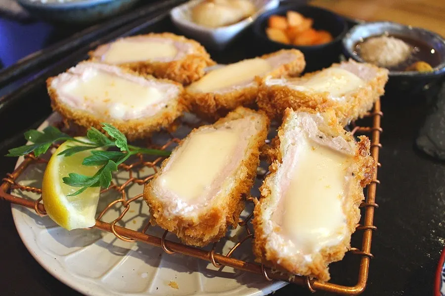 Close-up of a thick piece of tenderloin katsu