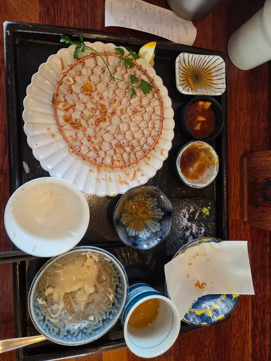The table spread near the end of the meal