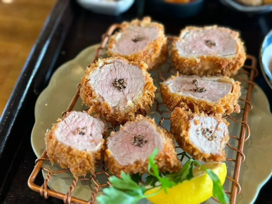 Cross-section of the juicy tenderloin cutlet