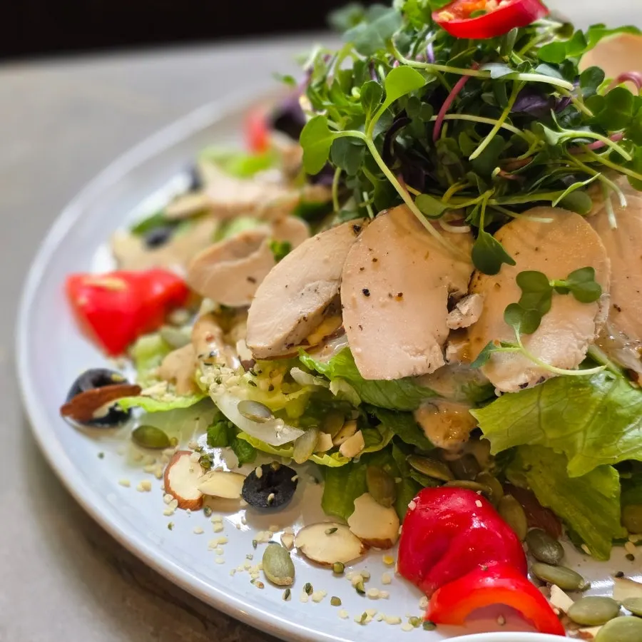 Chicken salad topped with nuts