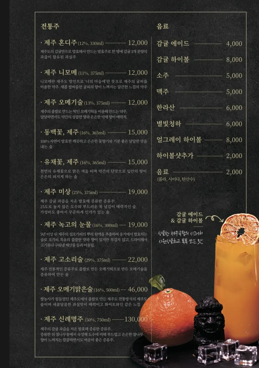 Jeju Oktop menu board