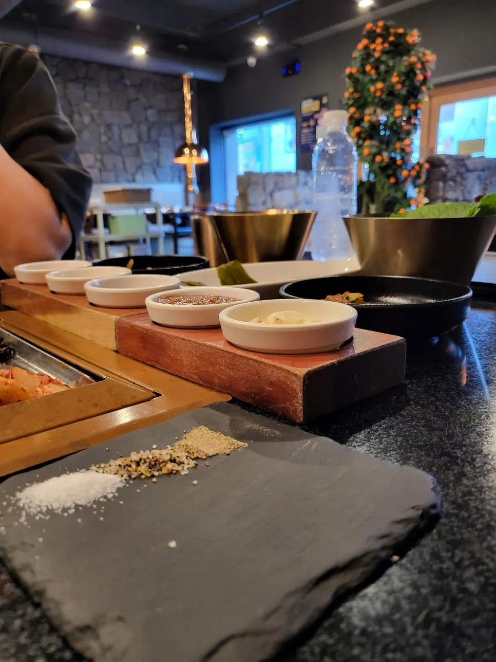 Salted pollock roe and wasabi sauces