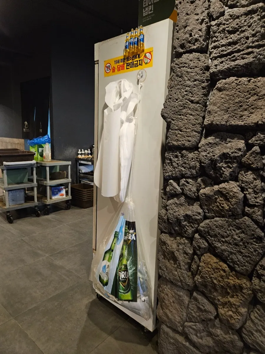 Disposable apron and plastic bag for coat storage