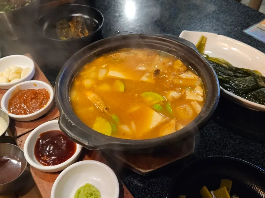Doenjang jjigae with crab and sweet shrimp