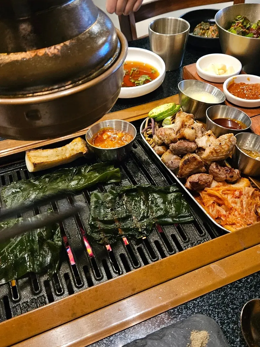 Dried kelp grilled alongside the meat