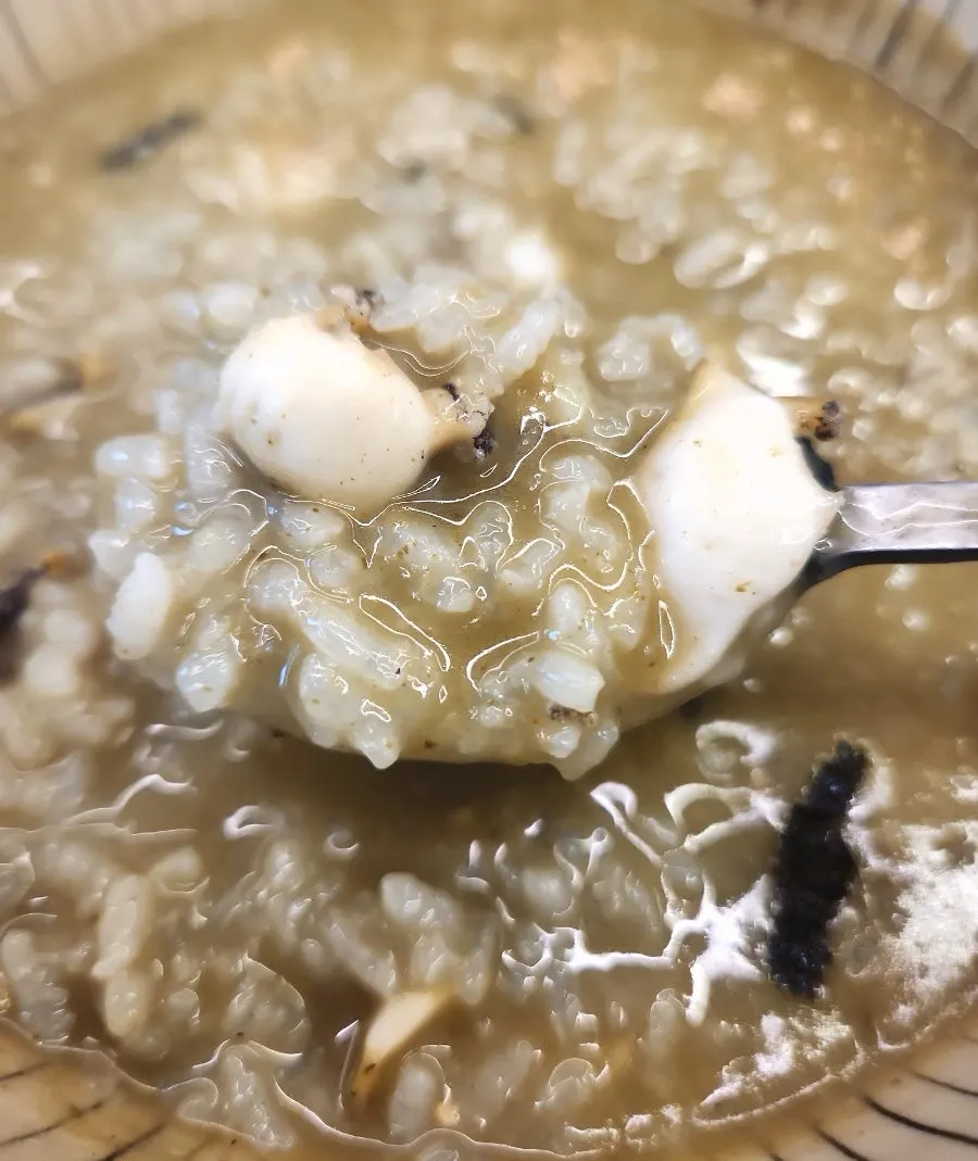 A bowl of well-mixed abalone porridge