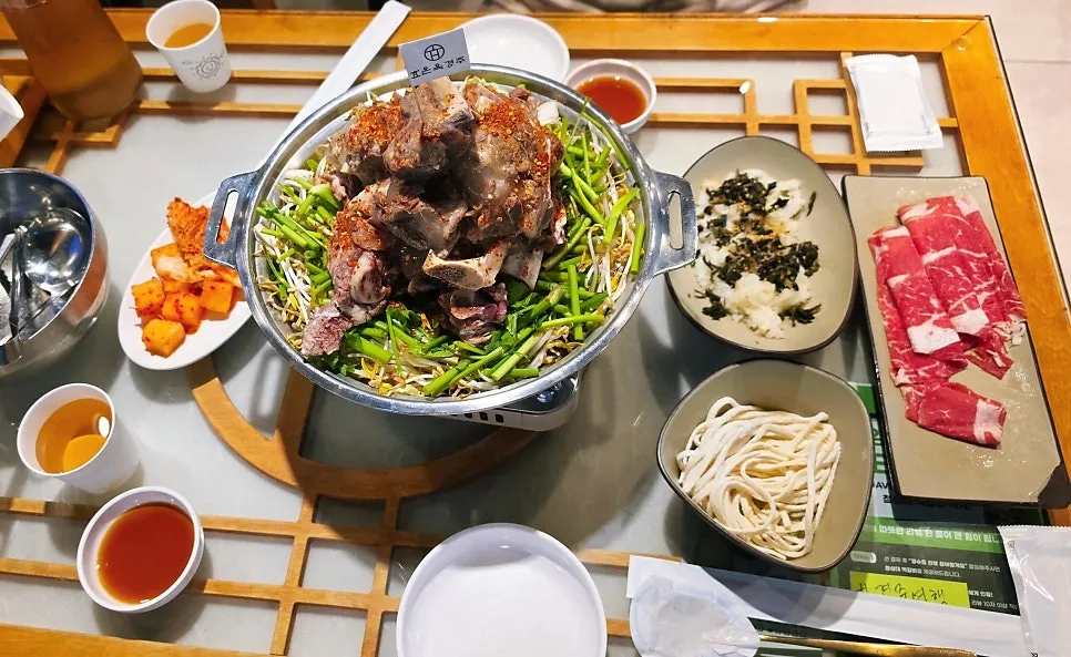 Beef short-rib hot pot piled high with bones