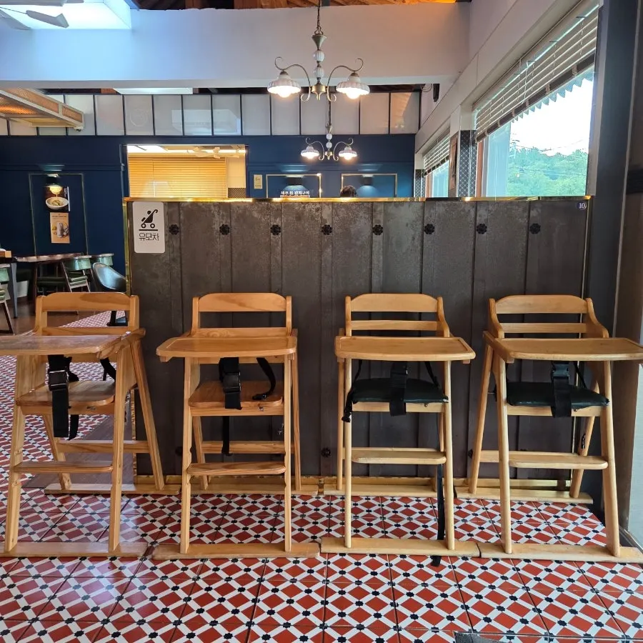 Seating set up with a kids' chair for family dining